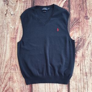 POLO Ralph Lauren Mens Navy Blue Sleeveless V Neck Sweater